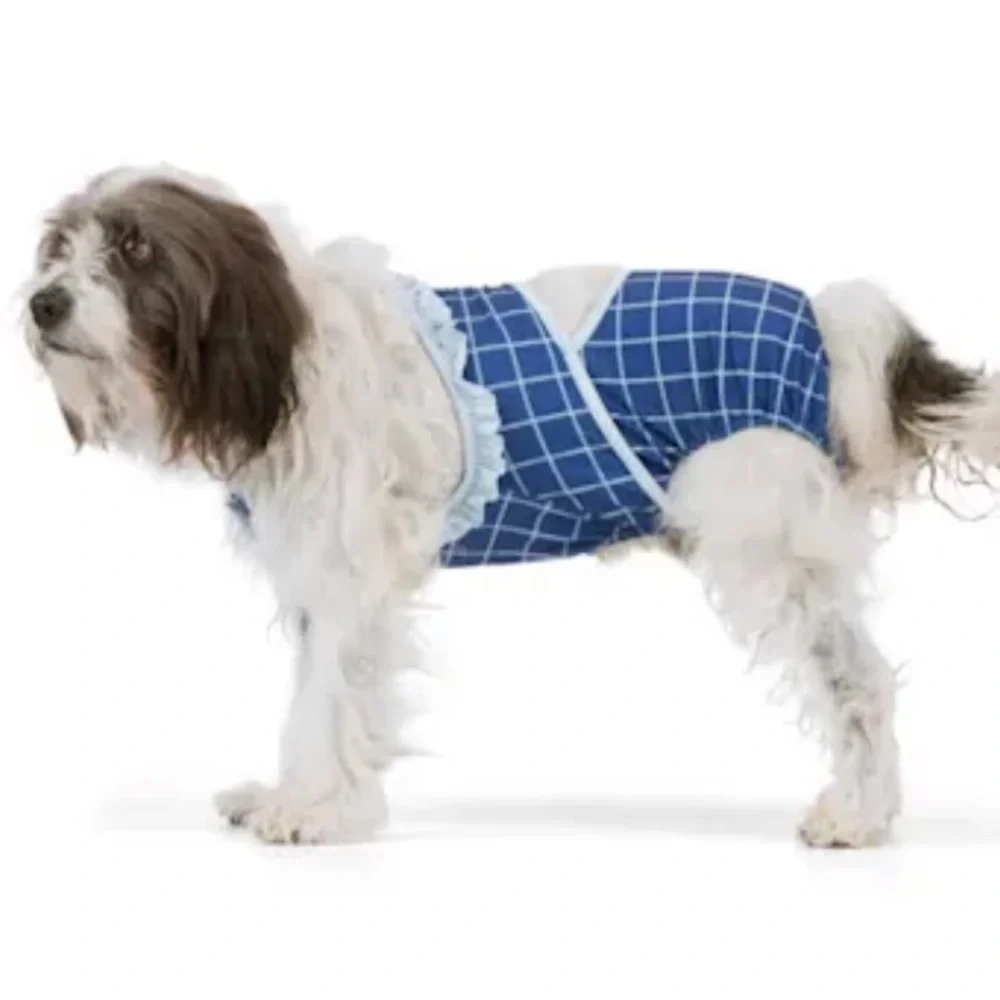 NWT Youly Blue Check Dog Swimsuit M